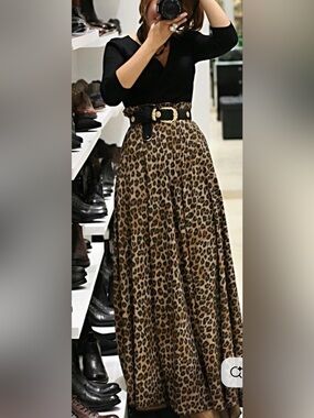 Body Central Leopard Print Maxi Skirt - Tan & Black